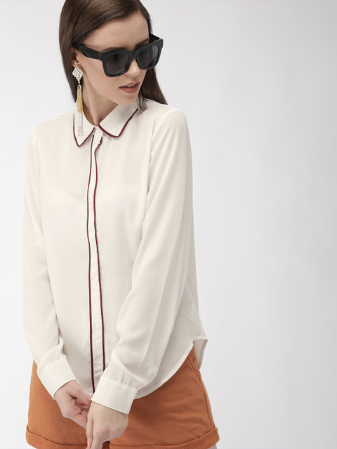 

FOREVER 21 Women Off-White Regular Fit Solid Casual Shirt
