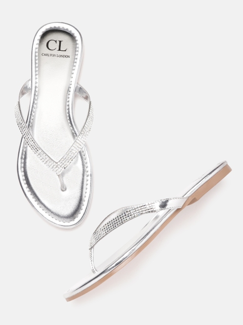 

Carlton London Women Silver-Toned Embellished Open Toe Flats