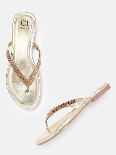

Carlton London Women Gold-Toned Embellished Open Toe Flats