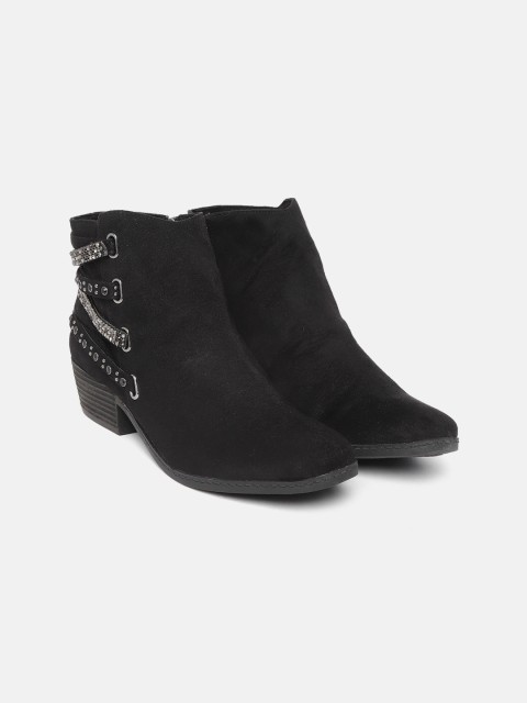 

Carlton London Women Black Embellished Mid-Top Flat Boots