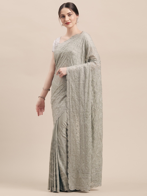 

Mitera Grey Embroidered Pure Georgette Saree