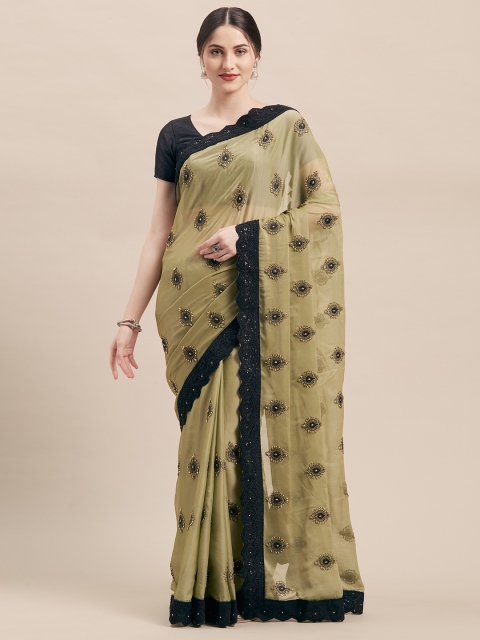 

Mitera Olive Green Embroidered Poly Silk Saree