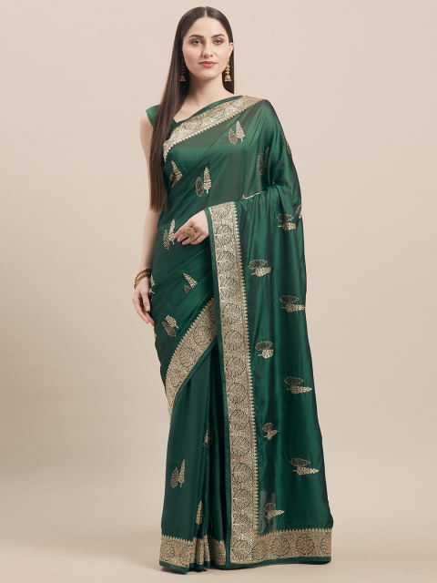 

Mitera Green & Gold-Toned Satin Embroidered Saree