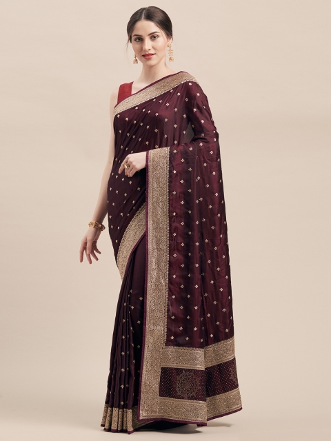 

Mitera Red & Gold-Toned Satin Embroidered Saree