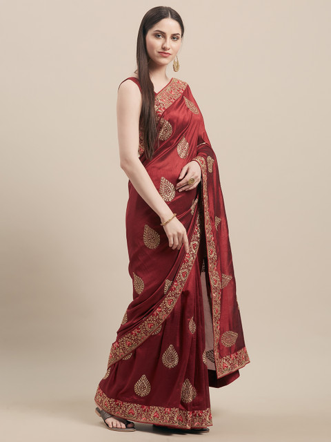 

Mitera Maroon Embroidered Poly Silk Saree