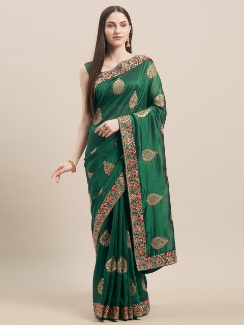 

Mitera Green Embroidered Poly Silk Saree