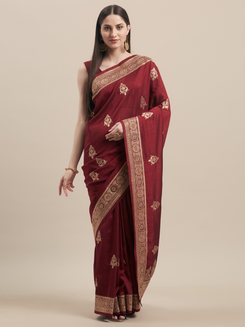 

Mitera Maroon Embroidered Poly Silk Saree