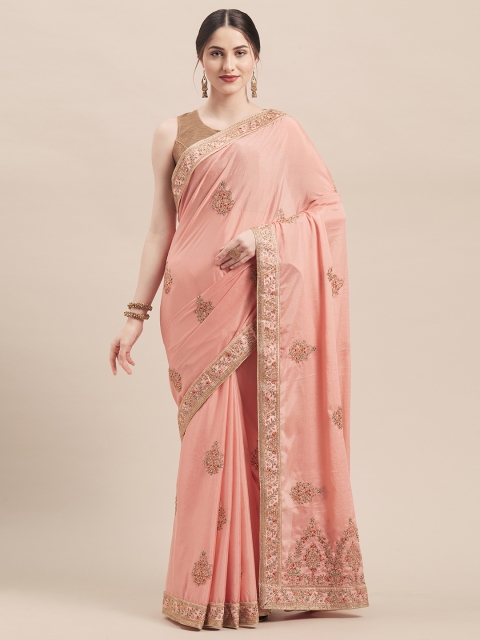 

Mitera Pink Embroidered Poly Silk Saree