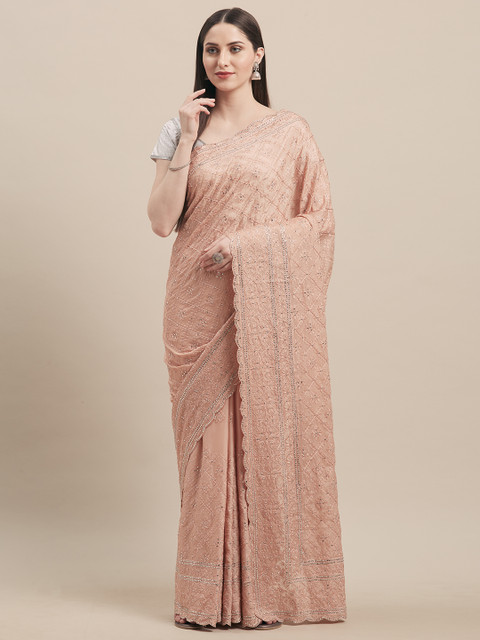 

Mitera Peach-Coloured Embroidered Pure Georgette Saree