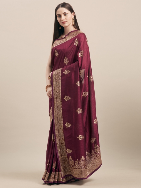

Mitera Magenta & Gold-Toned Poly Silk Embroidered Saree