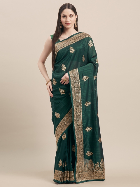 

Mitera Green & Gold-Toned Poly Silk Embroidered Saree