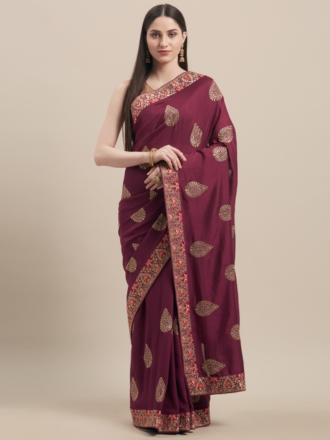 

Mitera Magenta Embroidered Poly Silk Saree