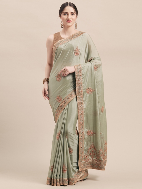 

Mitera Green Embroidered Poly Silk Saree