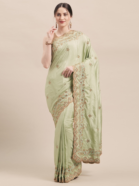 

Mitera Green Embroidered Poly Silk Saree