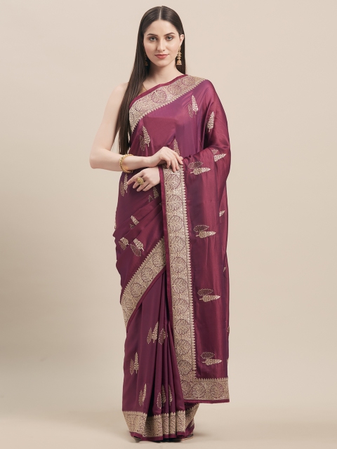 

Mitera Magenta Embroidered Satin Saree
