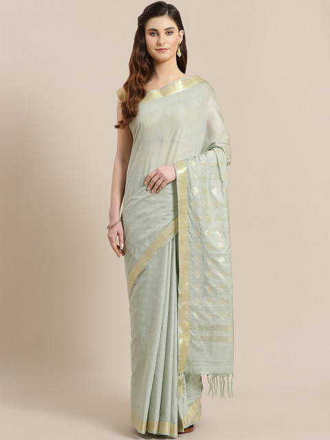 

Kalakari India Blue & Golden Handwoven Dual-Tone Sustainable Saree