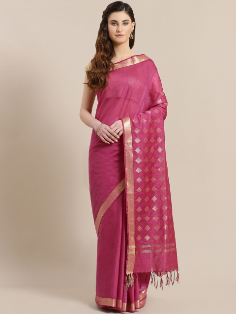 

Kalakari India Pink & Golden Solid Handwoven Saree