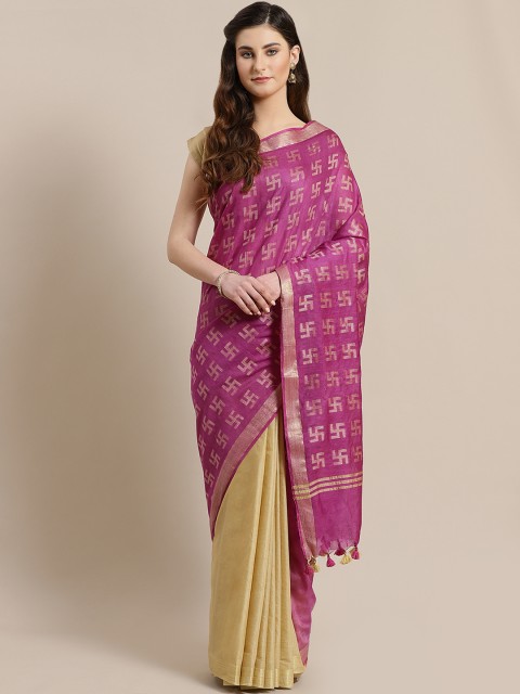 

Kalakari India Purple & Beige Zari Handwoven Half & Half Saree