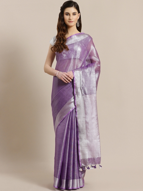 

Kalakari India Purple & Silver Dual-Tone Handwoven Handcrafted Solid Saree
