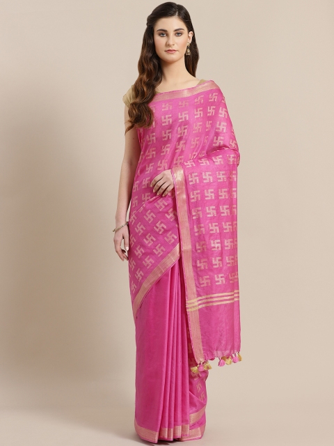 

Kalakari India Pink & Beige Zari Handwoven Sustainable Saree