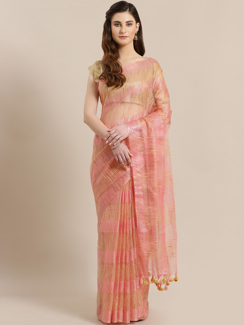 

Kalakari India Pink & Beige Self-Checked Handwoven Sustainable Saree
