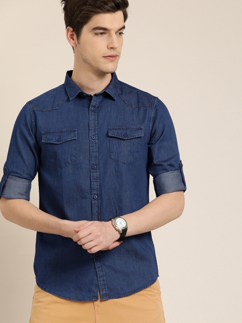 

Moda Rapido Men Blue Slim Fit Solid Casual Chambray Shirt