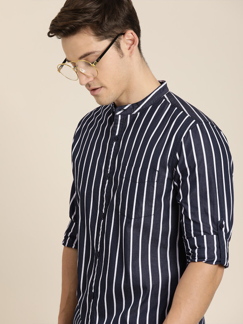 

Moda Rapido Men Navy Blue & White Slim Fit Striped Casual Shirt