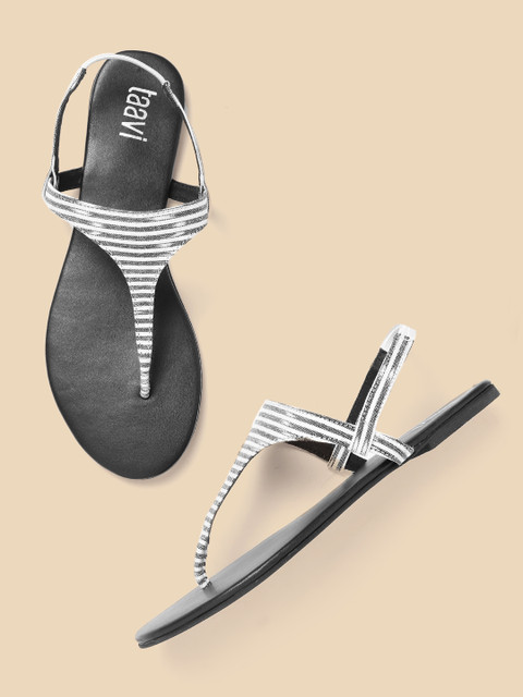 

Taavi Women Black & White Self-Striped T-Strap Flats