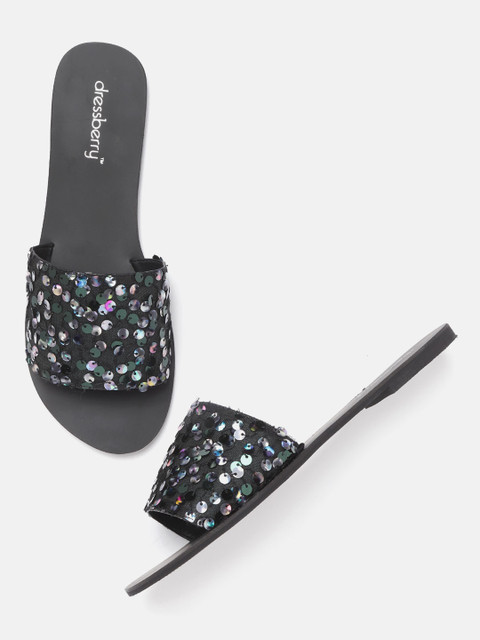 

DressBerry Women Black Sequinned Open Toe Flats