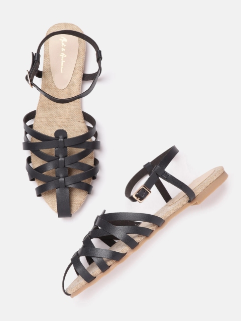 

Mast & Harbour Women Black Solid Strappy Flats