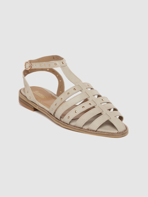 Women Beige Mid-Top Studded Gladiators