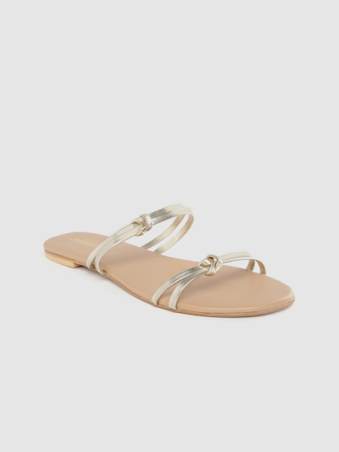 

DressBerry Women Gold-Toned Solid Open Toe Flats