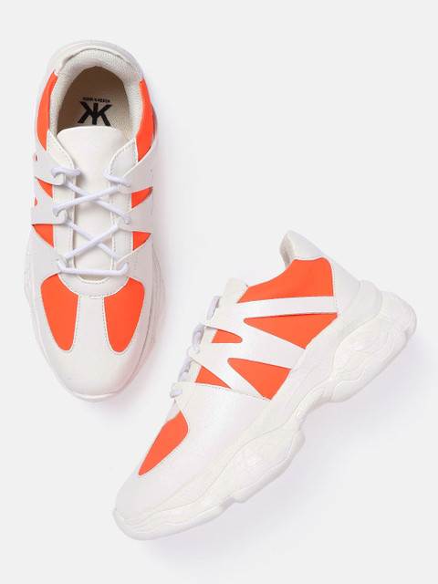 

Kook N Keech Women White & Orange Colourblocked Sneakers