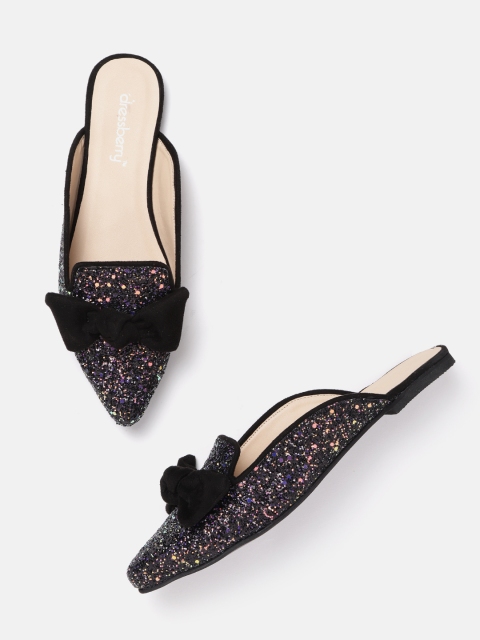 

DressBerry Women Black Glitter Mules