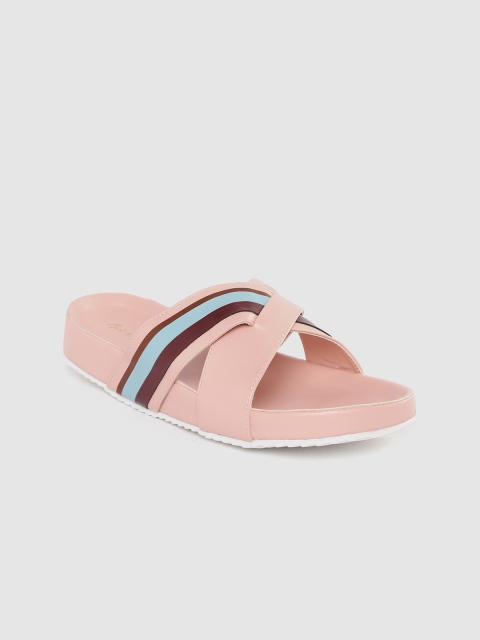 

Mast & Harbour Women Pink & Blue Striped Open Toe Flats