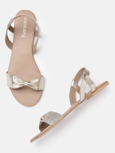 

DressBerry Women Gold-Toned Solid Open Toe Flats