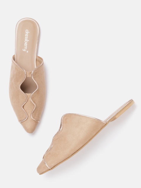 

DressBerry Women Beige Suede Finish Solid Mules