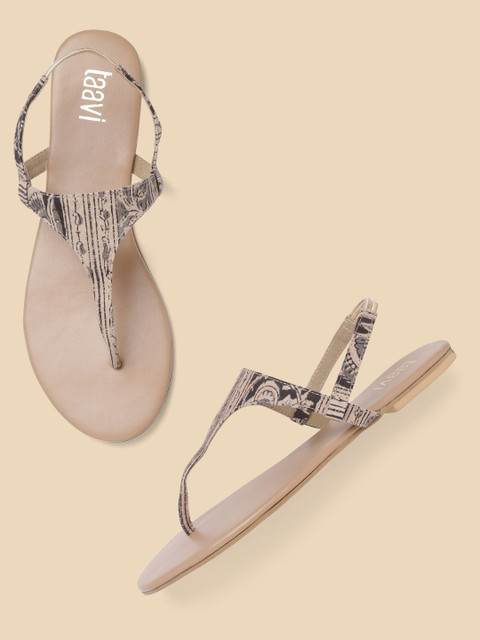

Taavi Women Beige & Grey Printed T-Strap Flats