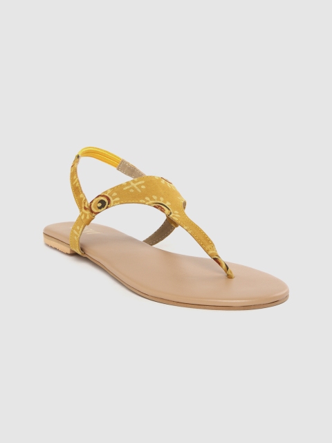 

Taavi Women Mustard Yellow Printed T-Strap Flats