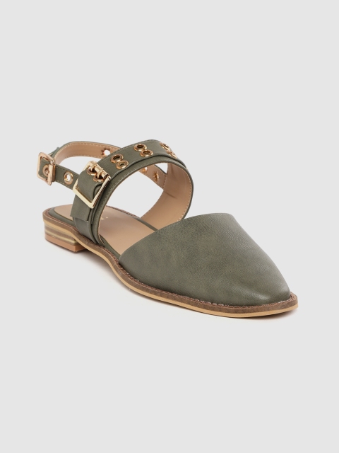 

Roadster Women Olive Green Solid Flats with Rivet Detail