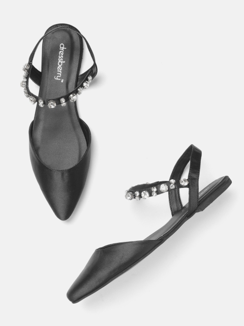 

DressBerry Women Black Solid Flats with Embellished Detail