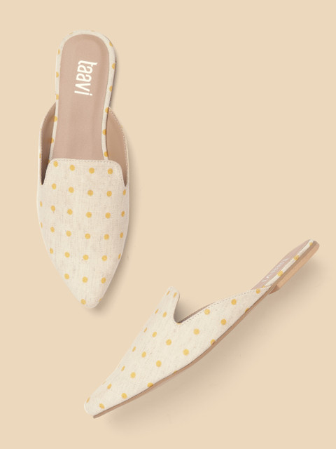 

Taavi Women Off-White & Yellow Polka Dots Print Mules