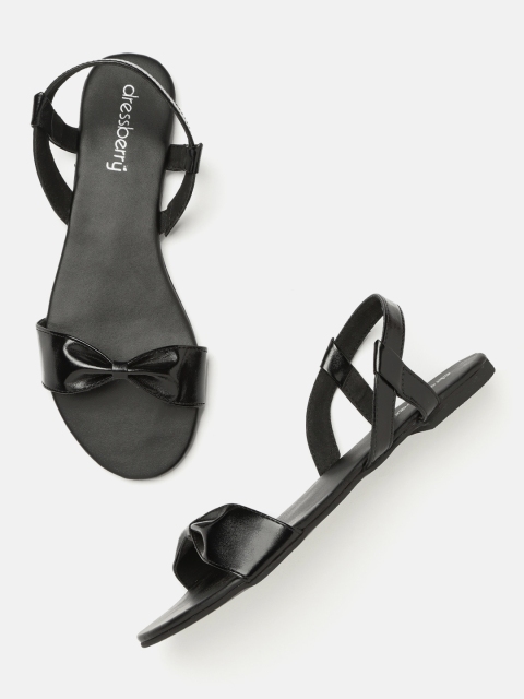 

DressBerry Women Black Solid Bow Detail Open Toe Flats