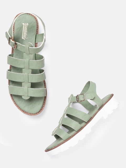 

Roadster Women Olive Green Solid Open Toe Flats