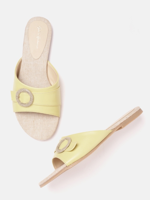 

Mast & Harbour Women Yellow Solid Open Toe Flats with Buckle Detail