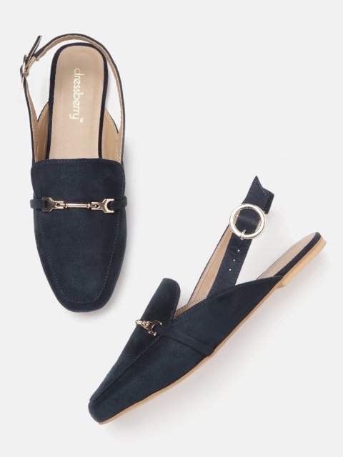 

DressBerry Women Navy Blue Solid Mules