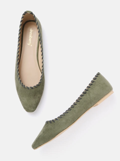

DressBerry Women Olive Green Corduroy Ballerinas