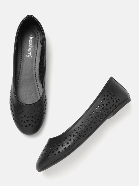 

DressBerry Women Black Laser Cut Ballerinas