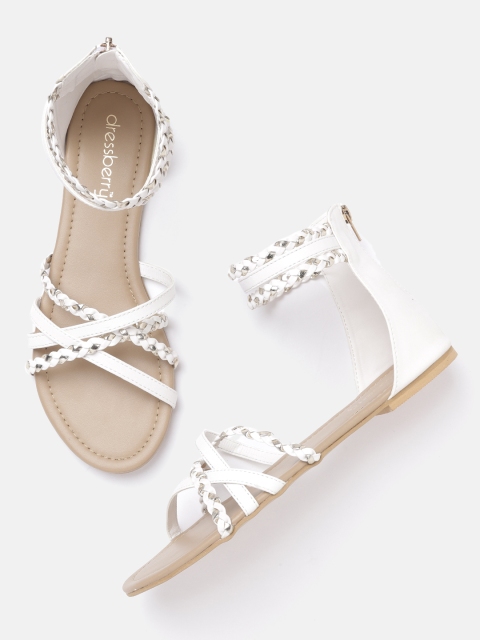

DressBerry Women White & Gold-Toned Mid-Top Braided Open Toe Flats