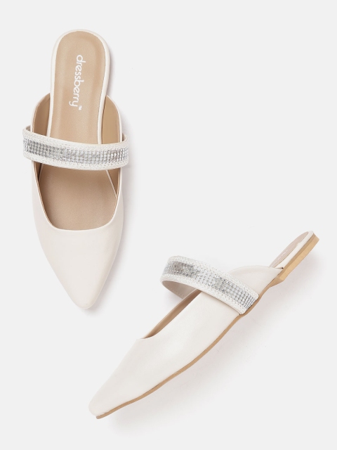 

DressBerry Women Off-White Solid Mules